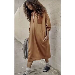 Free People Movement Block Party Maxi Sweatshirt Dress Brown Tan Size Large